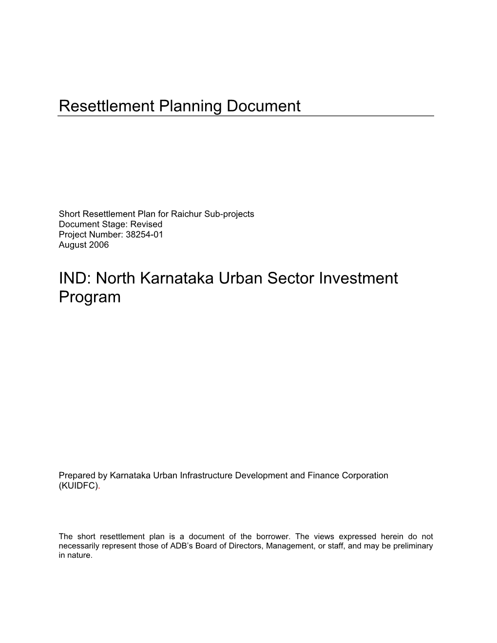 North Karnataka Urban Sector Investment Program