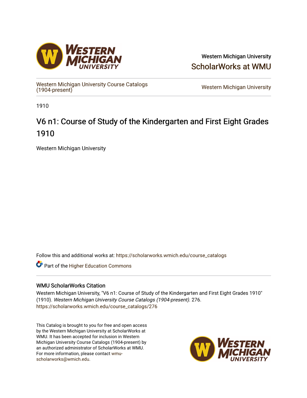 Course of Study of the Kindergarten and First Eight Grades 1910