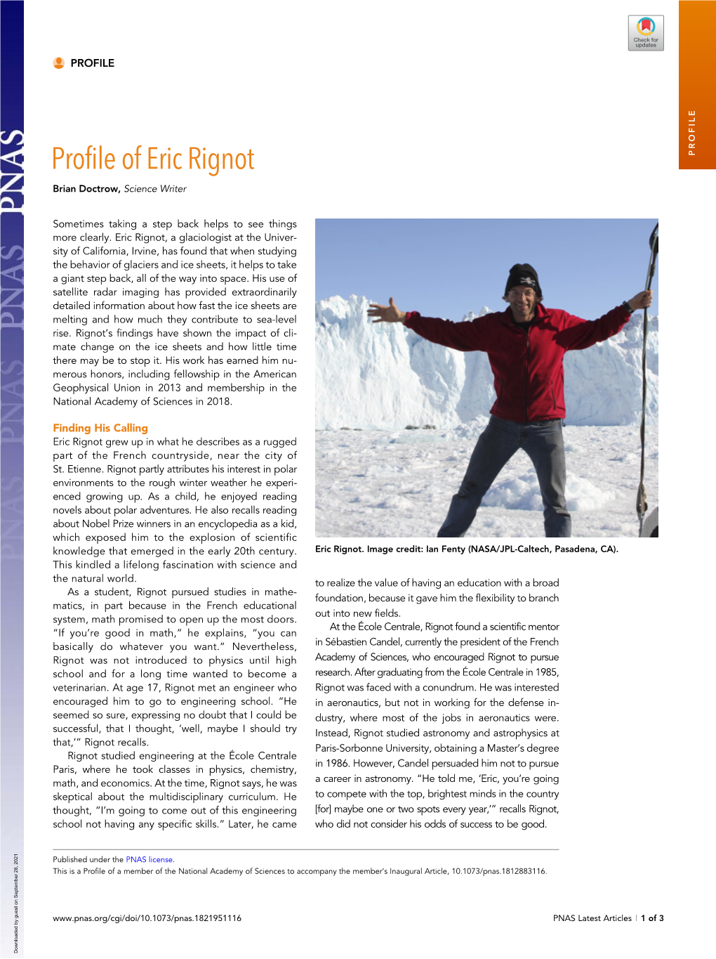 Profile of Eric Rignot PROFILE Brian Doctrow, Science Writer