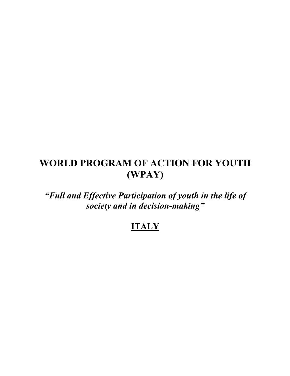 World Program of Action for Youth (Wpay)