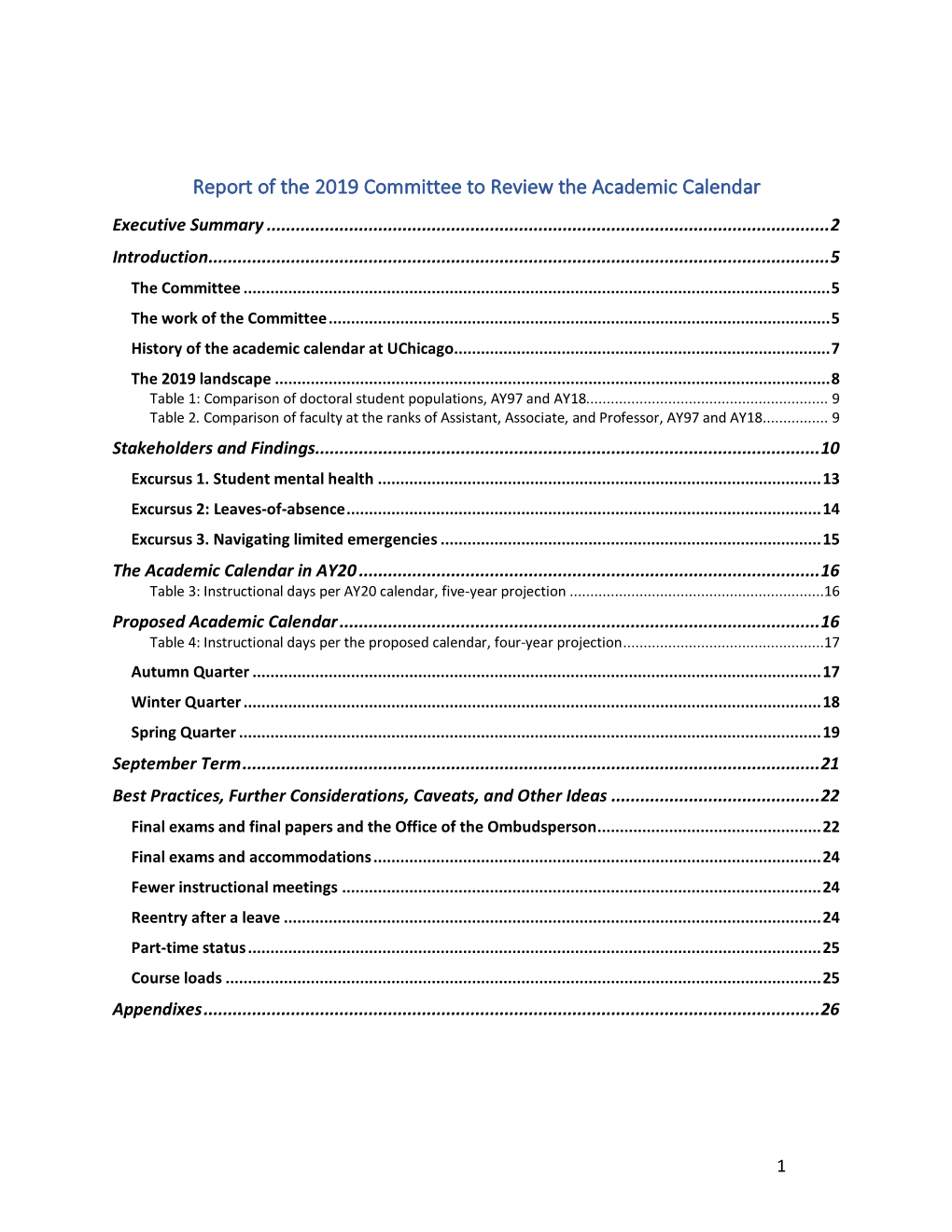 2020 Report of the 2019 Committee to Review the Academic Calendar