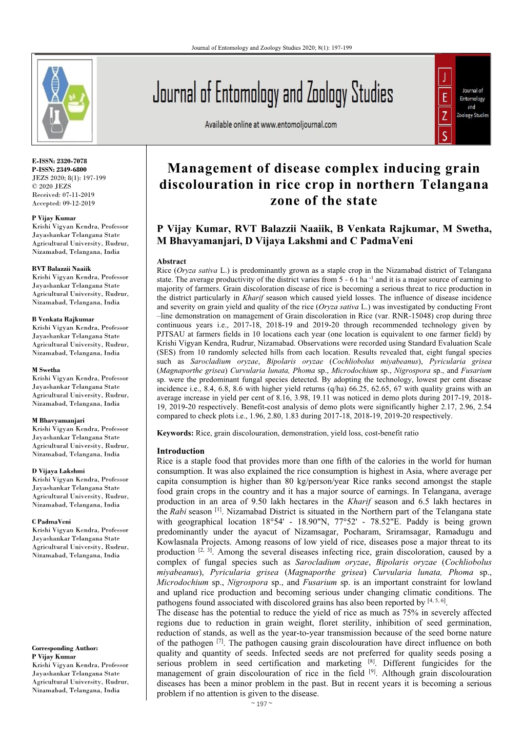 Management of Disease Complex Inducing Grain Discolouration in Rice