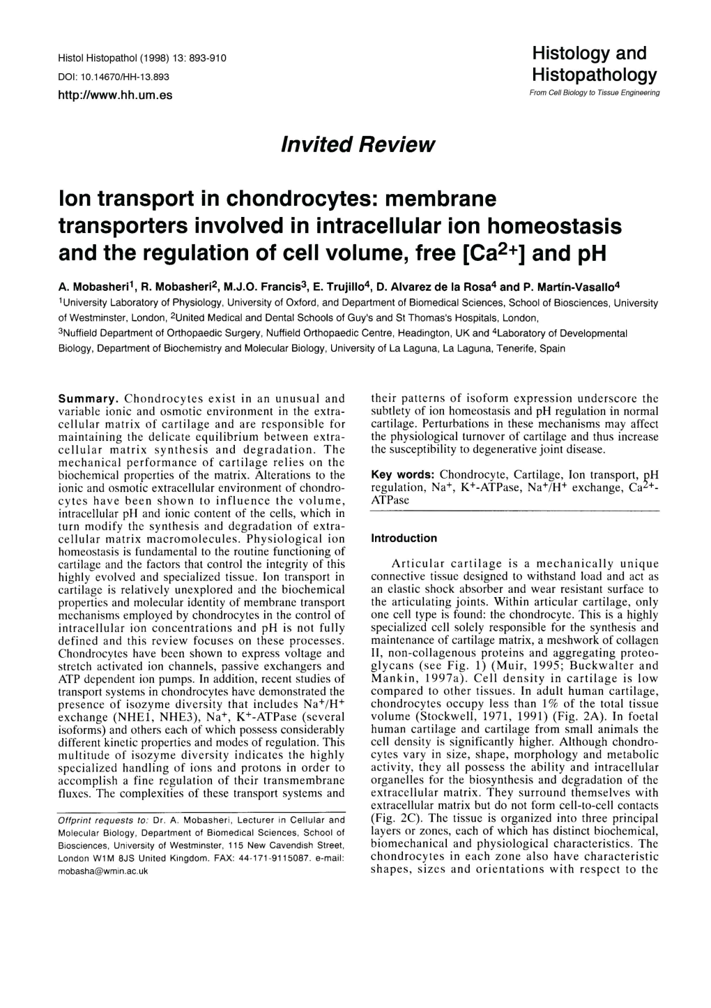 Invited Review Ion Transport in Chondrocytes: Membrane