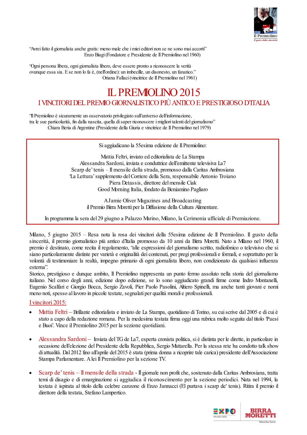 Il Premiolino 2015 I Vincitori Del Premio Giornalistico Più Antico E Prestigioso D’Italia