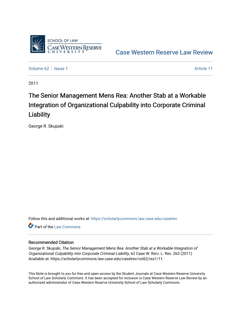 The Senior Management Mens Rea: Another Stab at a Workable Integration of Organizational Culpability Into Corporate Criminal Liability