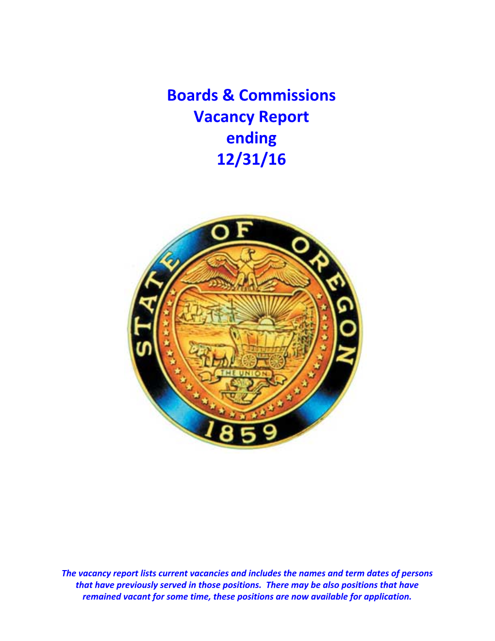 Boards & Commissions Vacancy Report Ending 12/31/16