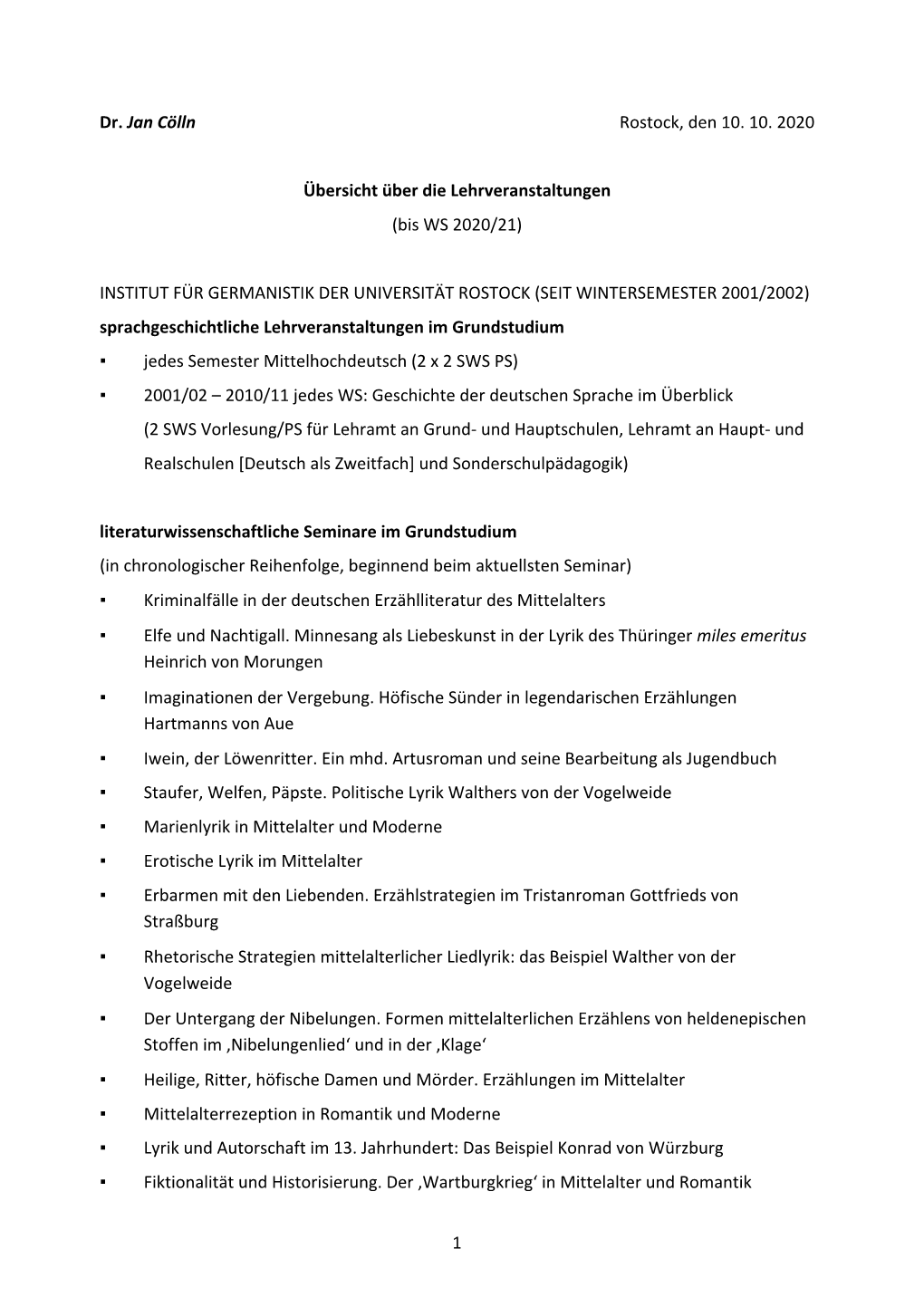 Liste Aller Lehrveranstaltungen Seit 1998