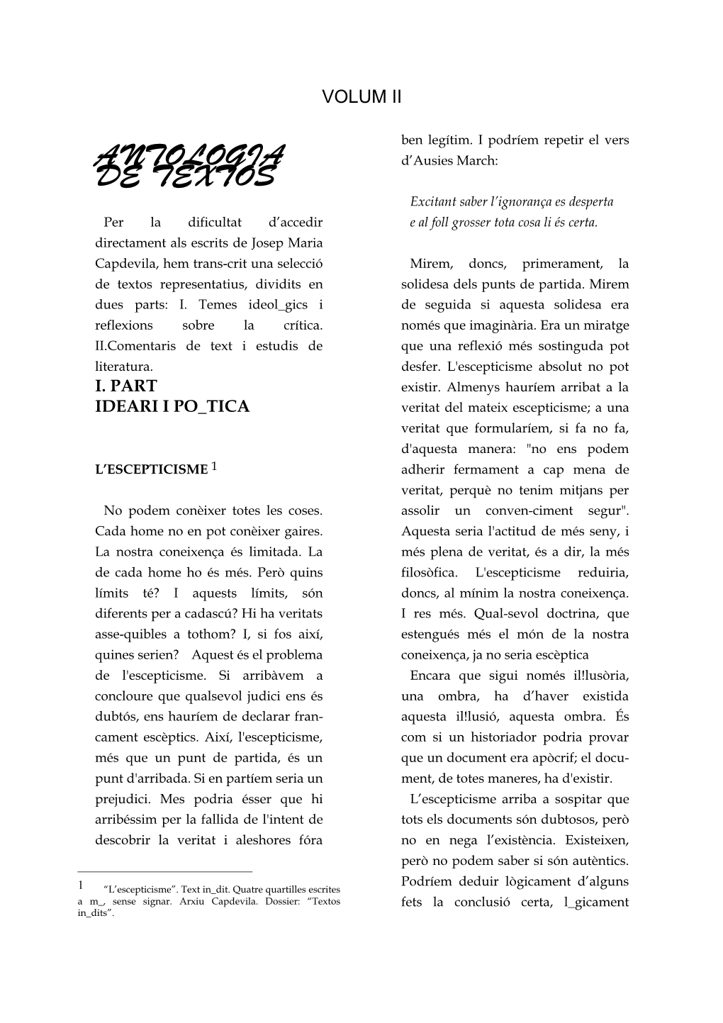 Ideari I Poètica De Josep Maria Capdevila