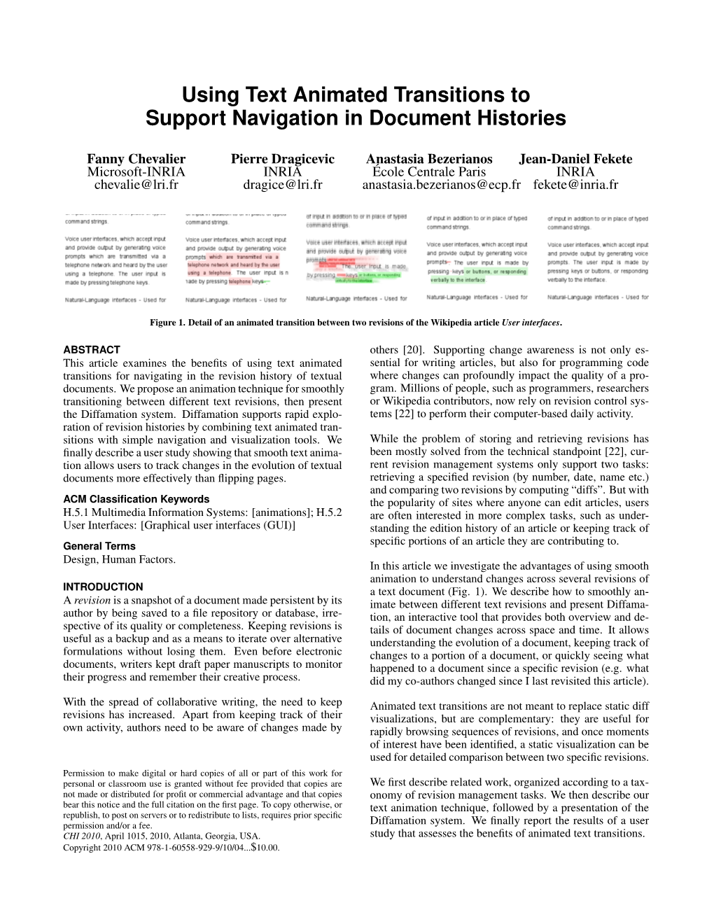 Using Text Animated Transitions to Support Navigation in Document Histories