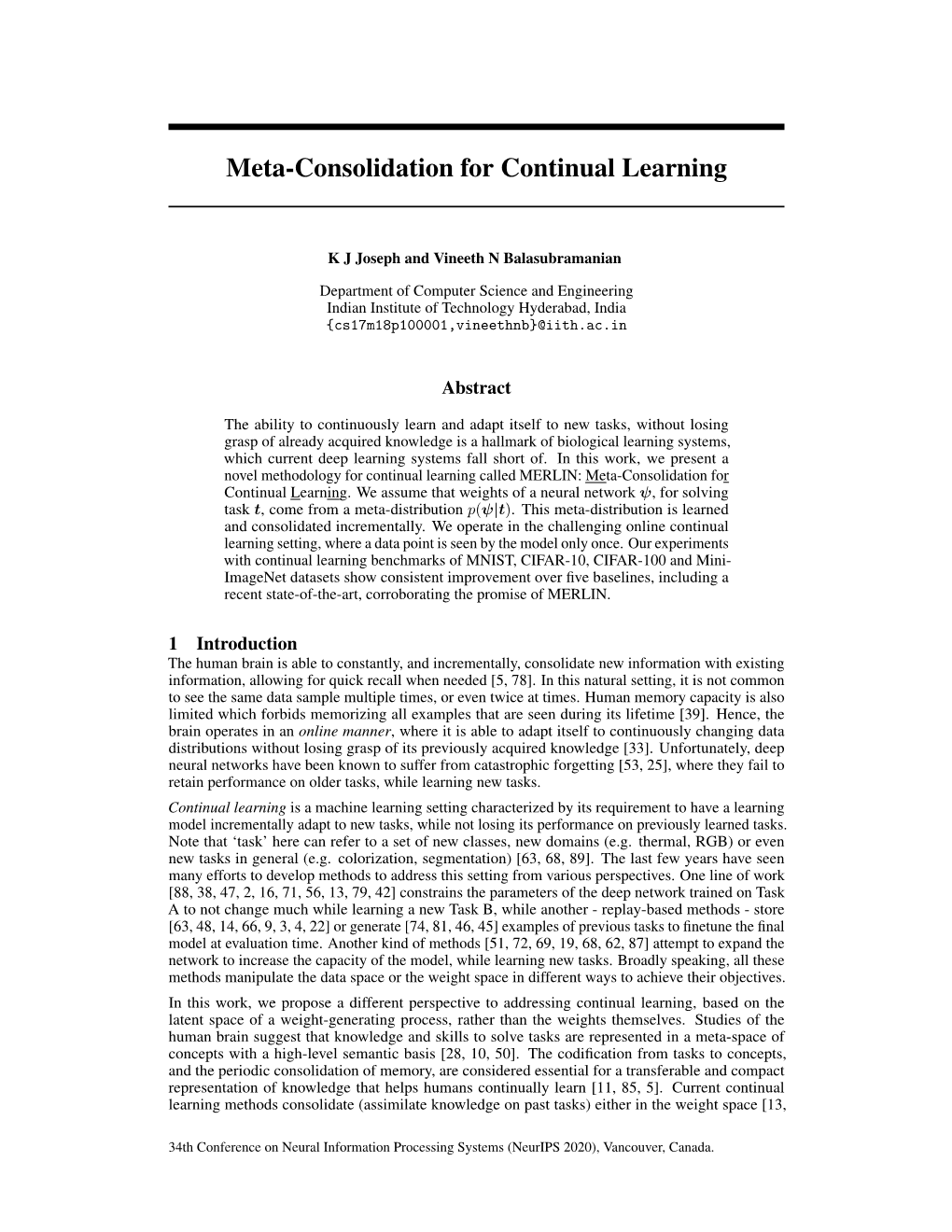 Meta-Consolidation for Continual Learning