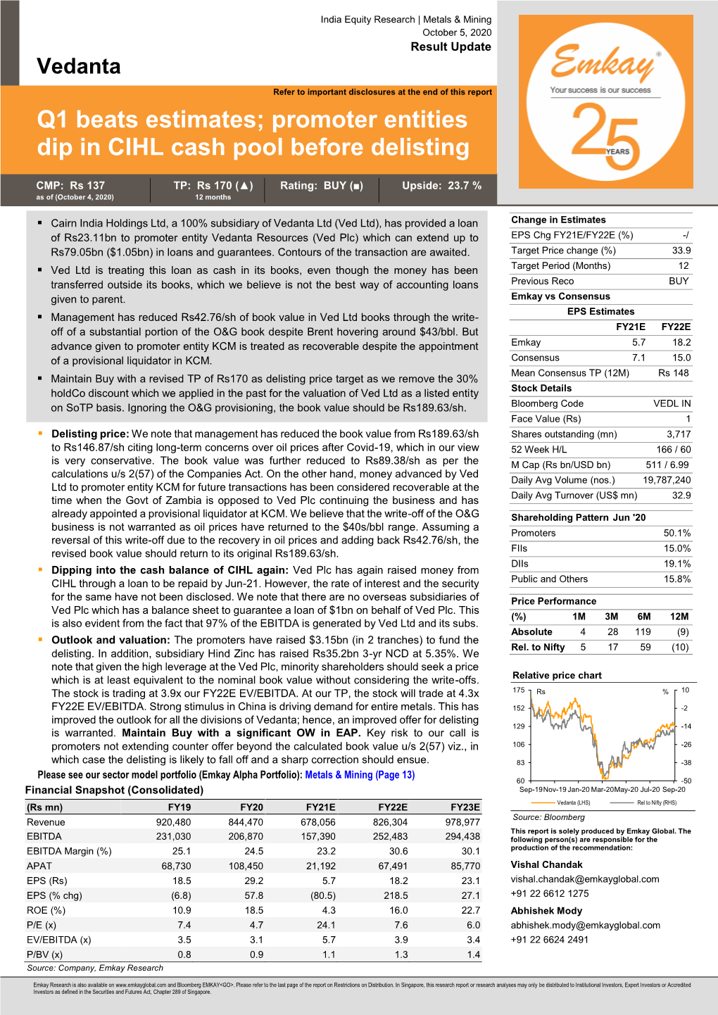 Vedanta Refer to Important Disclosures at the End of This Report