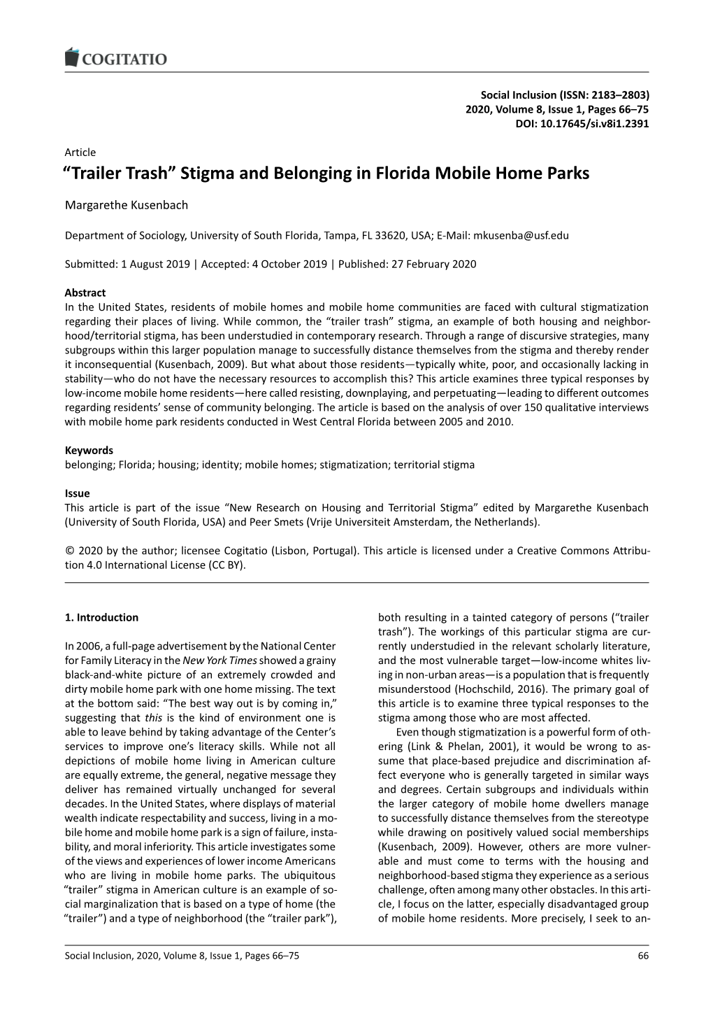 Trailer Trash” Stigma and Belonging in Florida Mobile Home Parks