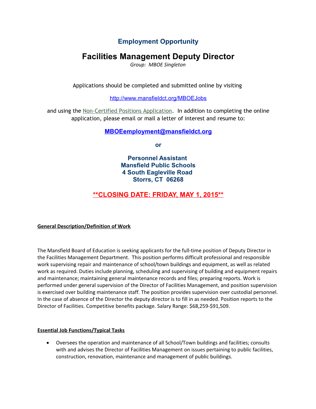 Facilities Management Deputy Director