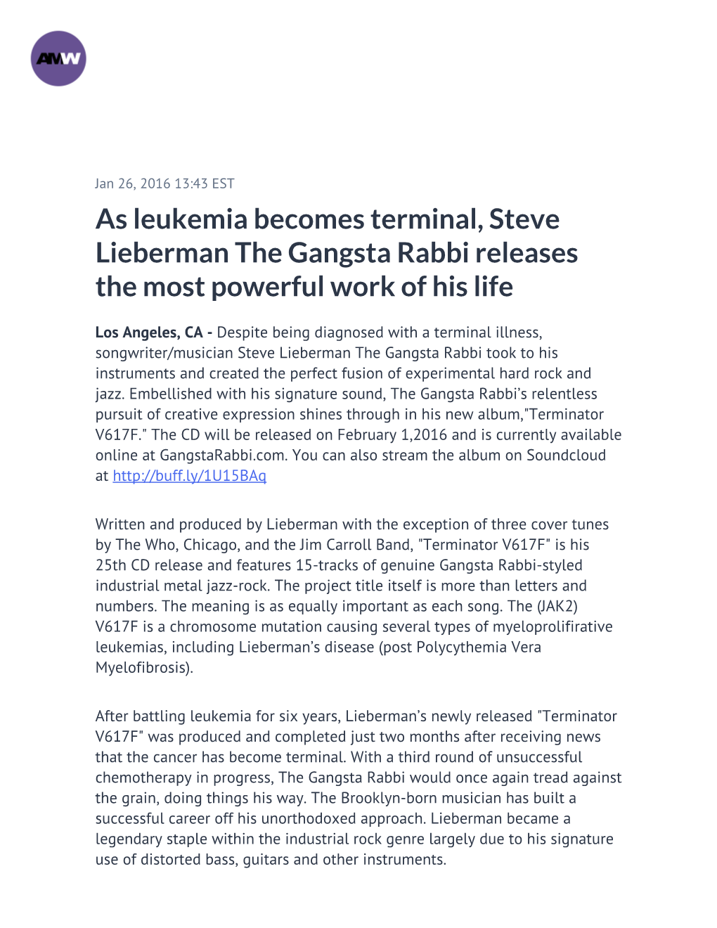 As Leukemia Becomes Terminal, Steve Lieberman the Gangsta Rabbi Releases the Most Powerful Work of His Life
