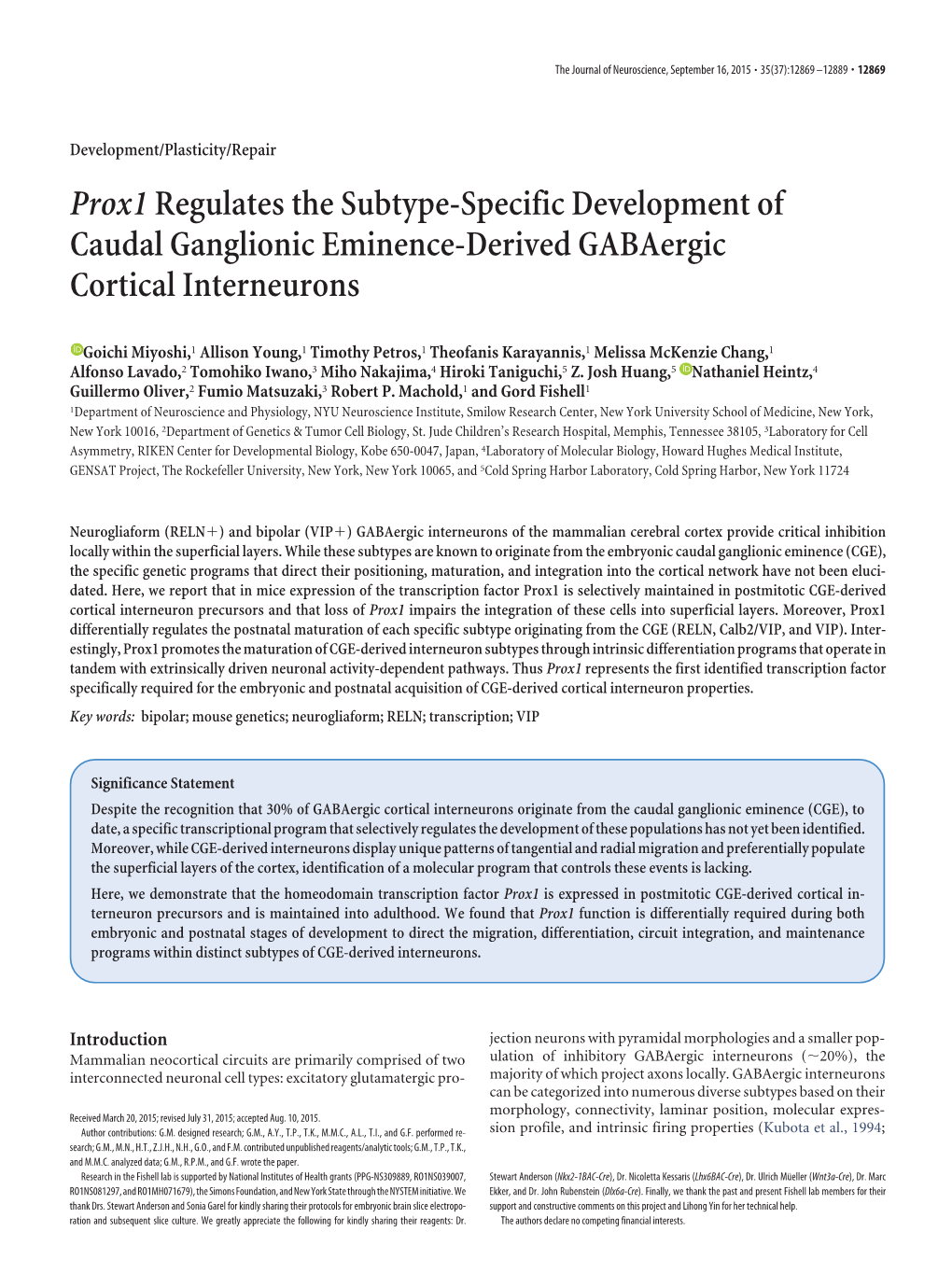 Prox1regulates the Subtype-Specific Development of Caudal Ganglionic