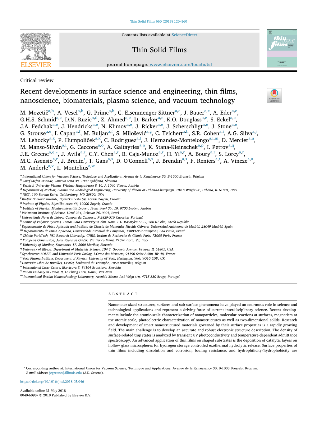 Recent Developments in Surface Science and Engineering, Thin Films