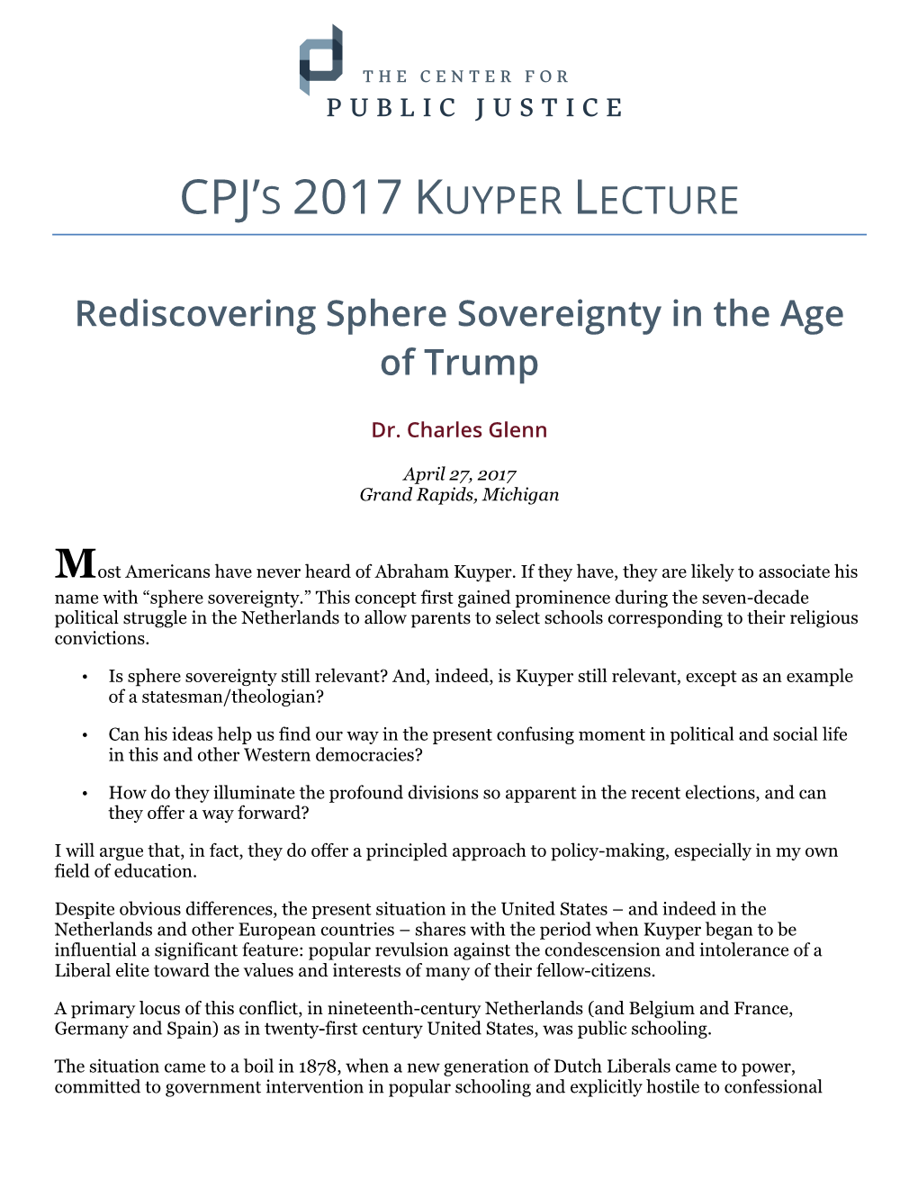 Cpj's 2017 Kuyper Lecture