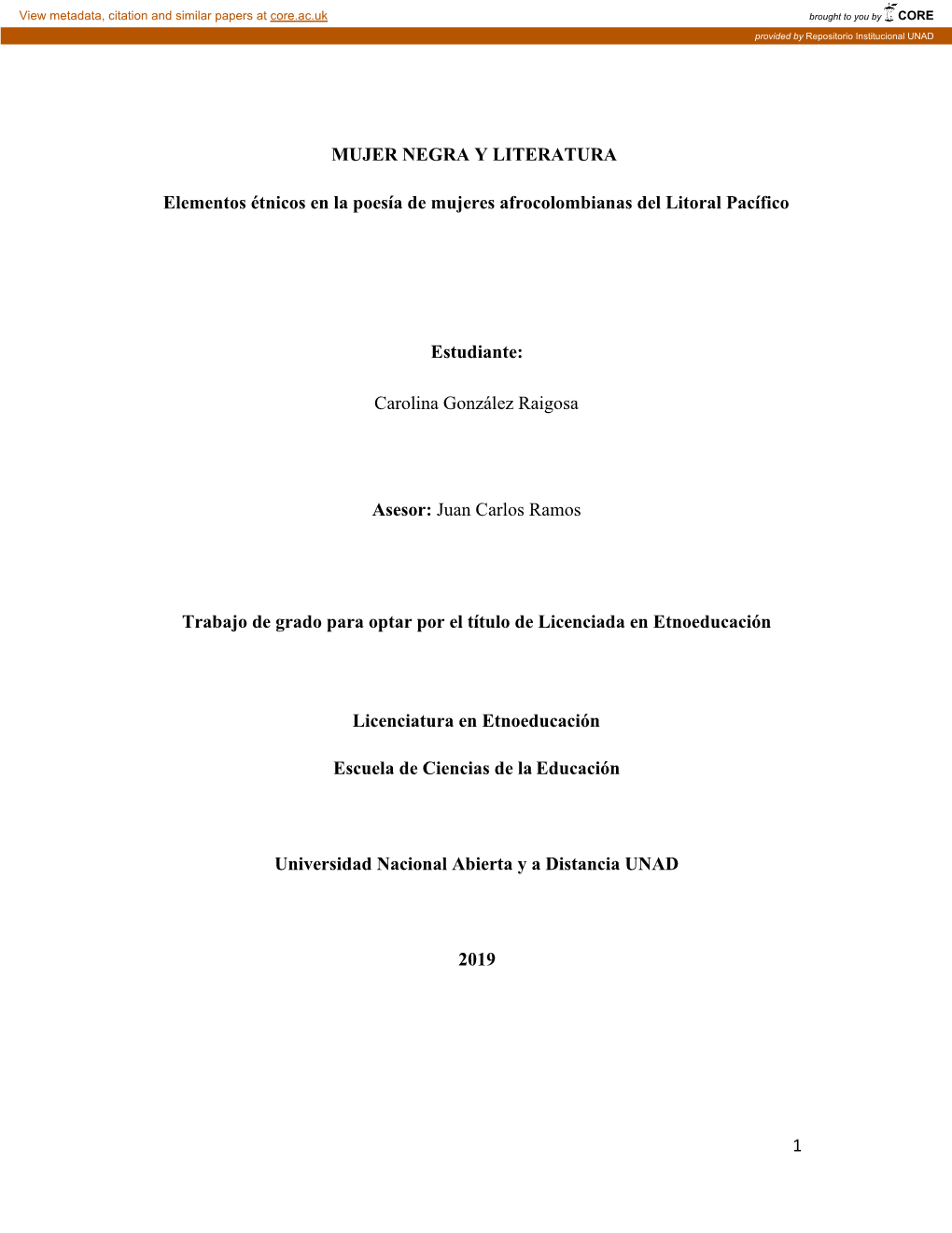 1 MUJER NEGRA Y LITERATURA Elementos Étnicos En La