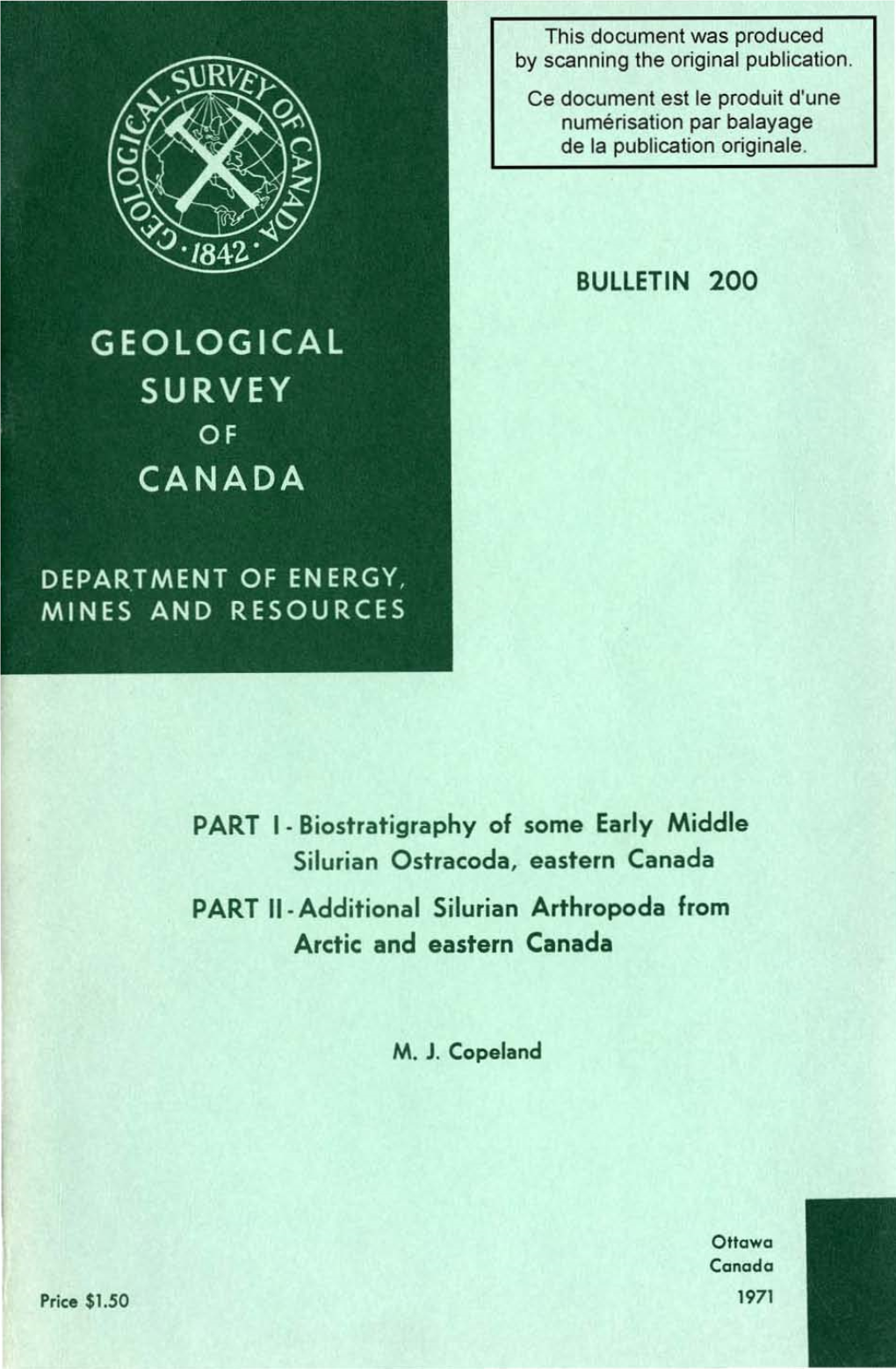 Biostratigraphy of Some Early Middle Silurian Ostracoda, Eastern Canada PART 11- Additional Silurian Arthropoda from Arctic and Eastern Canada