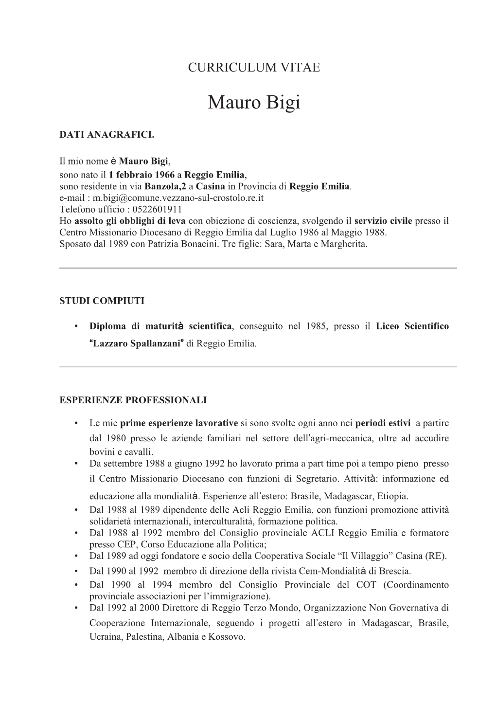 CURRICULUM VITAE Mauro Bigi