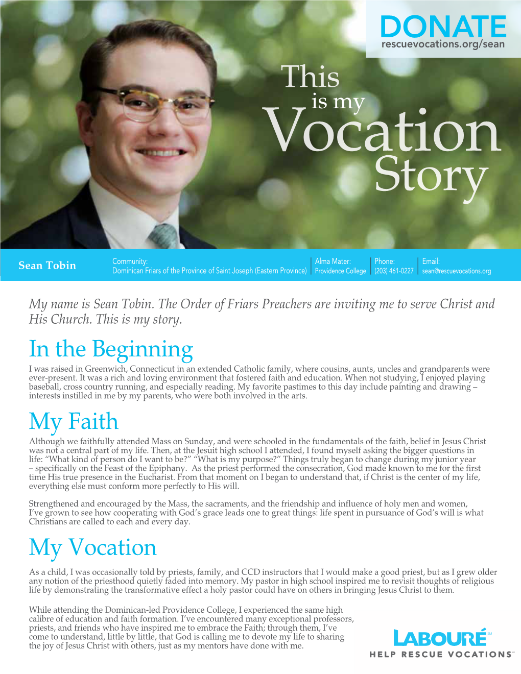 Donaterescuevocations.Org/Sean This Is My Vocation Story