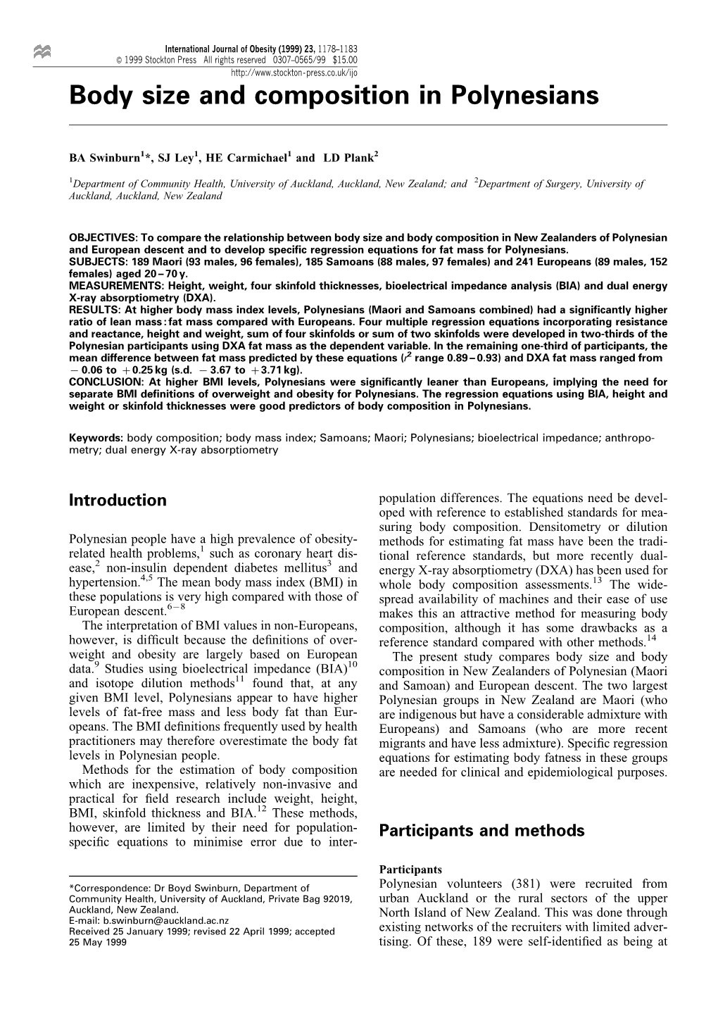 Body Size and Composition in Polynesians