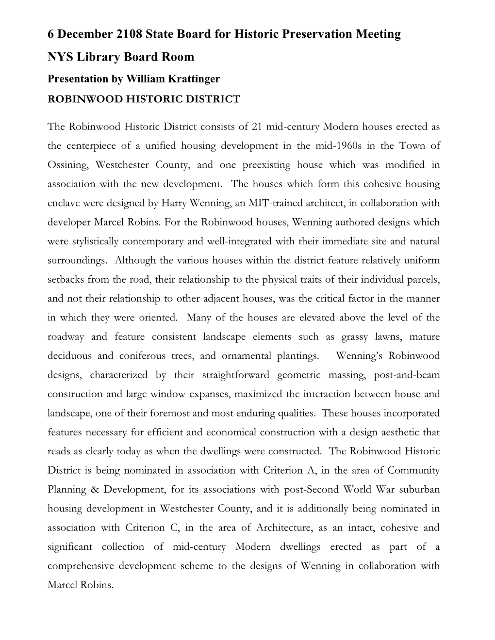 174Th Historic Preservation Meeting Notes (Pdf)