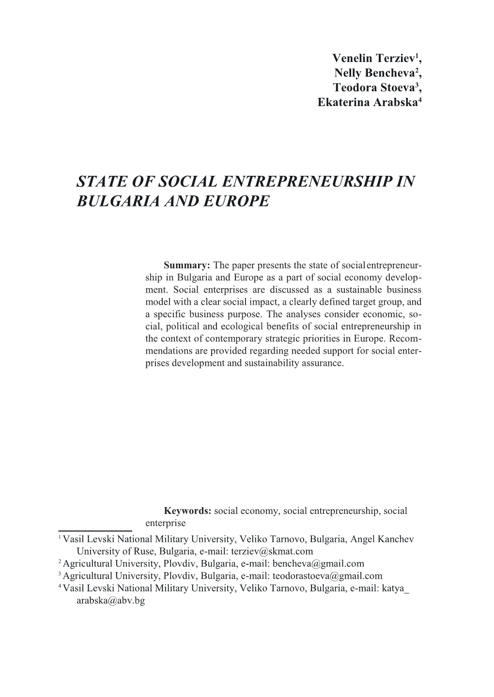 State of Social Entrepreneurship in Bulgaria and Europe