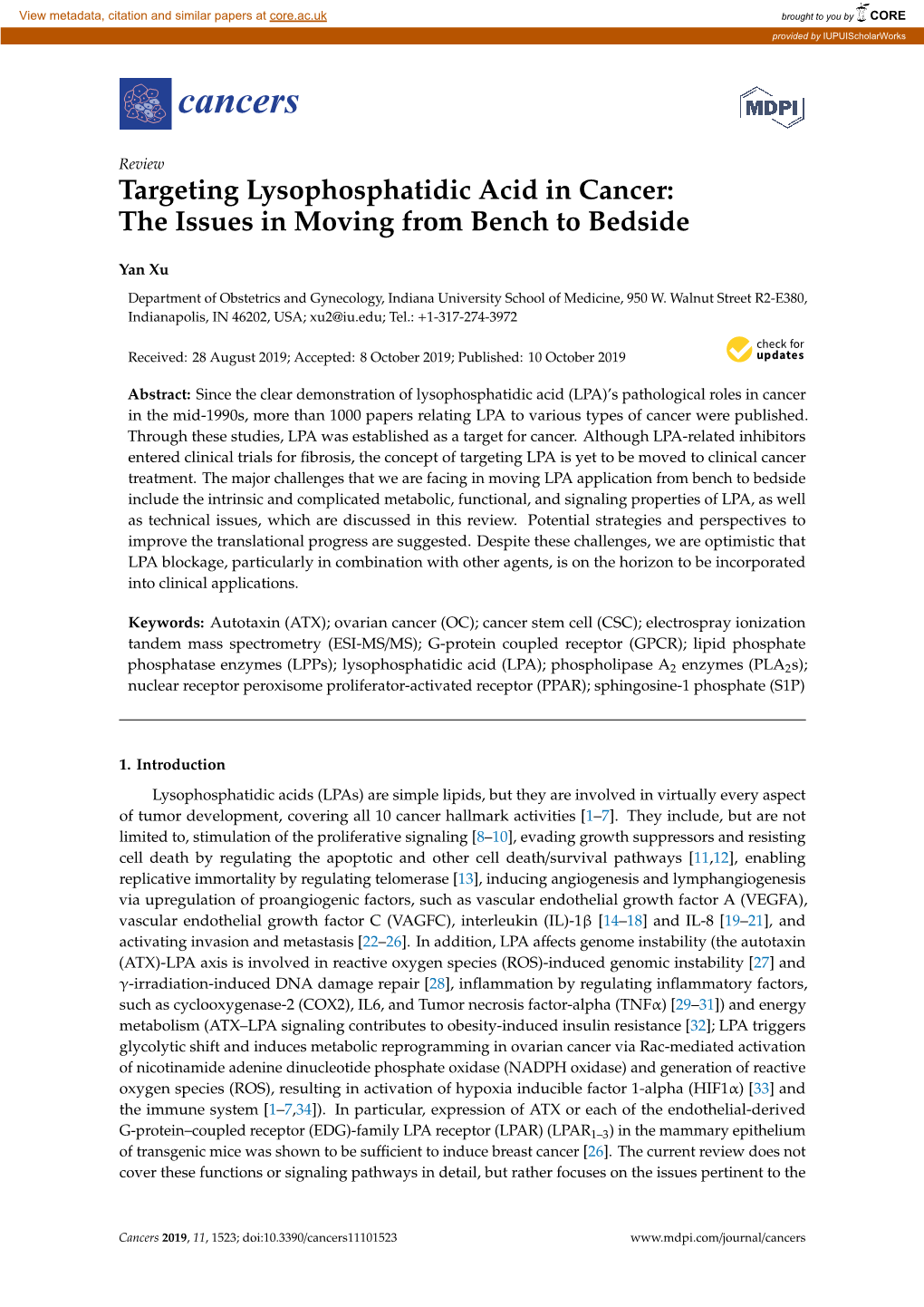 Targeting Lysophosphatidic Acid in Cancer: the Issues in Moving from Bench to Bedside