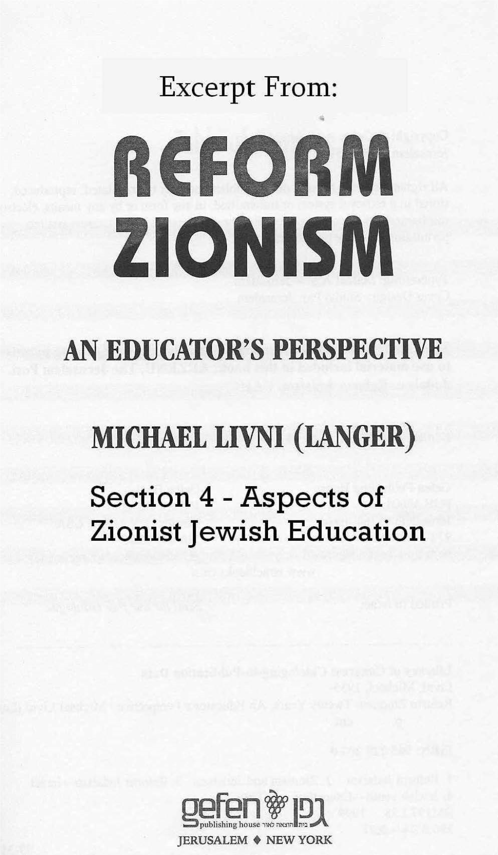 Aspects of Zionist Jewish Education