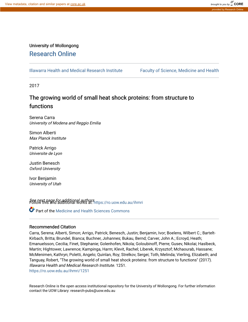 The Growing World of Small Heat Shock Proteins: from Structure to Functions