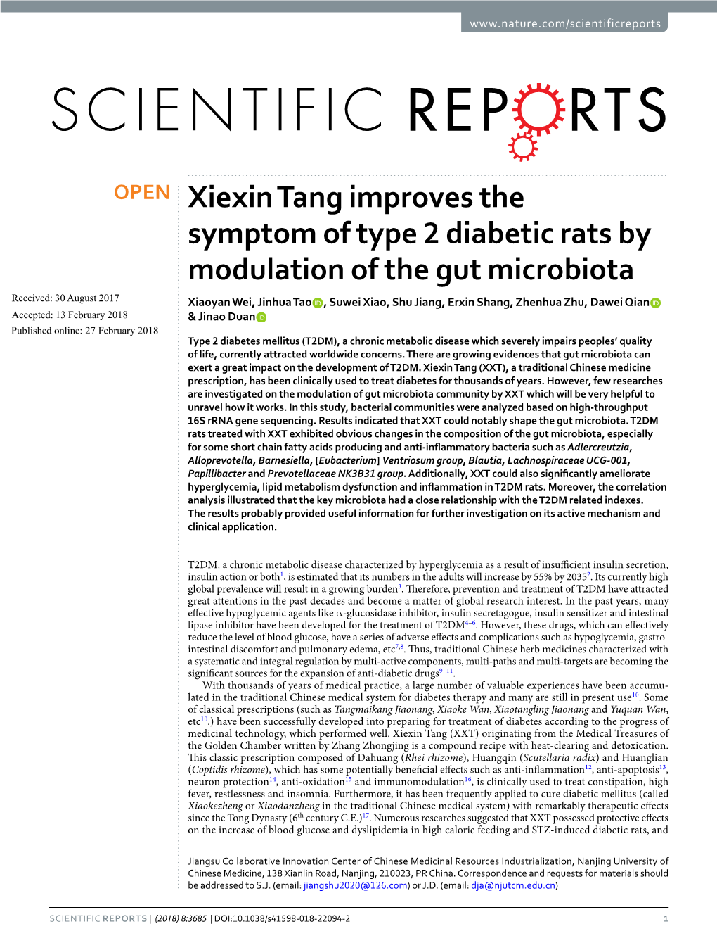 Xiexin Tang Improves the Symptom of Type 2 Diabetic Rats by Modulation of the Gut Microbiota