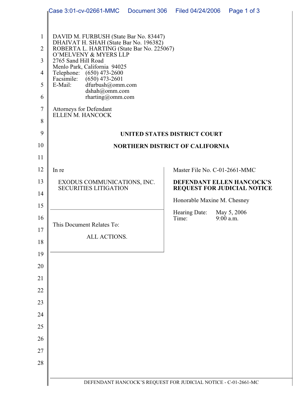 In Re: Exodus Communications Inc. Securities Litigation 01-CV-2661