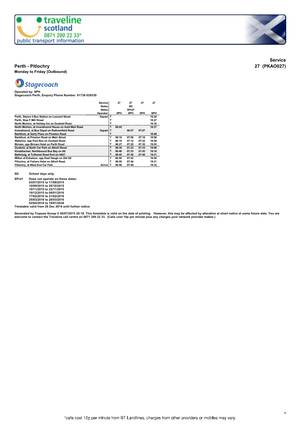 Service 27 Bus Timetable