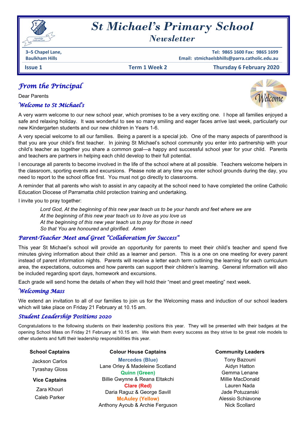 2020 Newsletter Issue 1 Term 1 Week 2