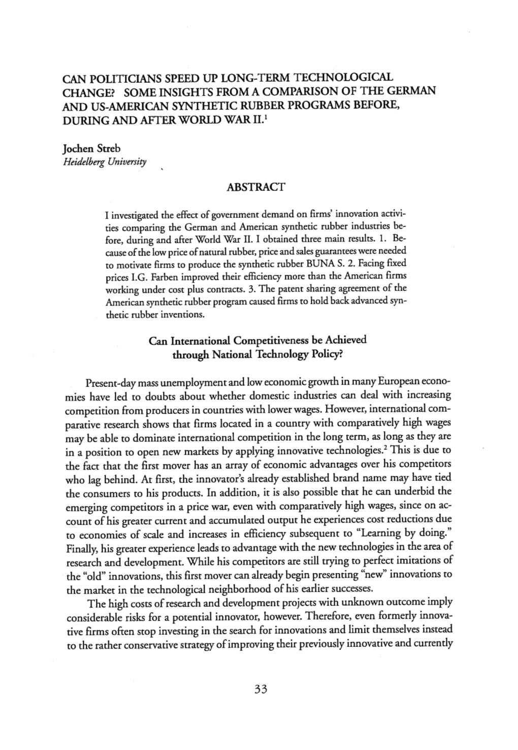 Some Insights from a Comparison of the German and Us-American Synthetic Rubber Programs Before, During and After World War 11.1