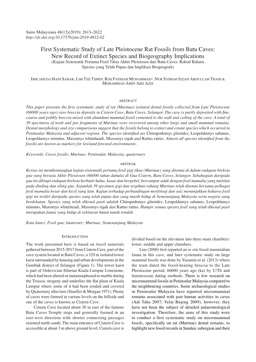 First Systematic Study of Late Pleistocene Rat Fossils From