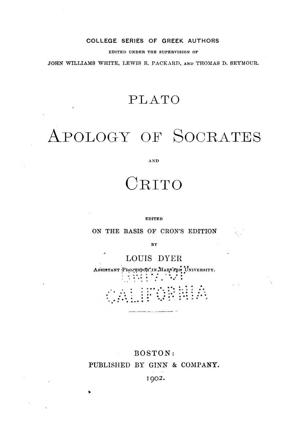 Plato Apology of Socrates and Crito