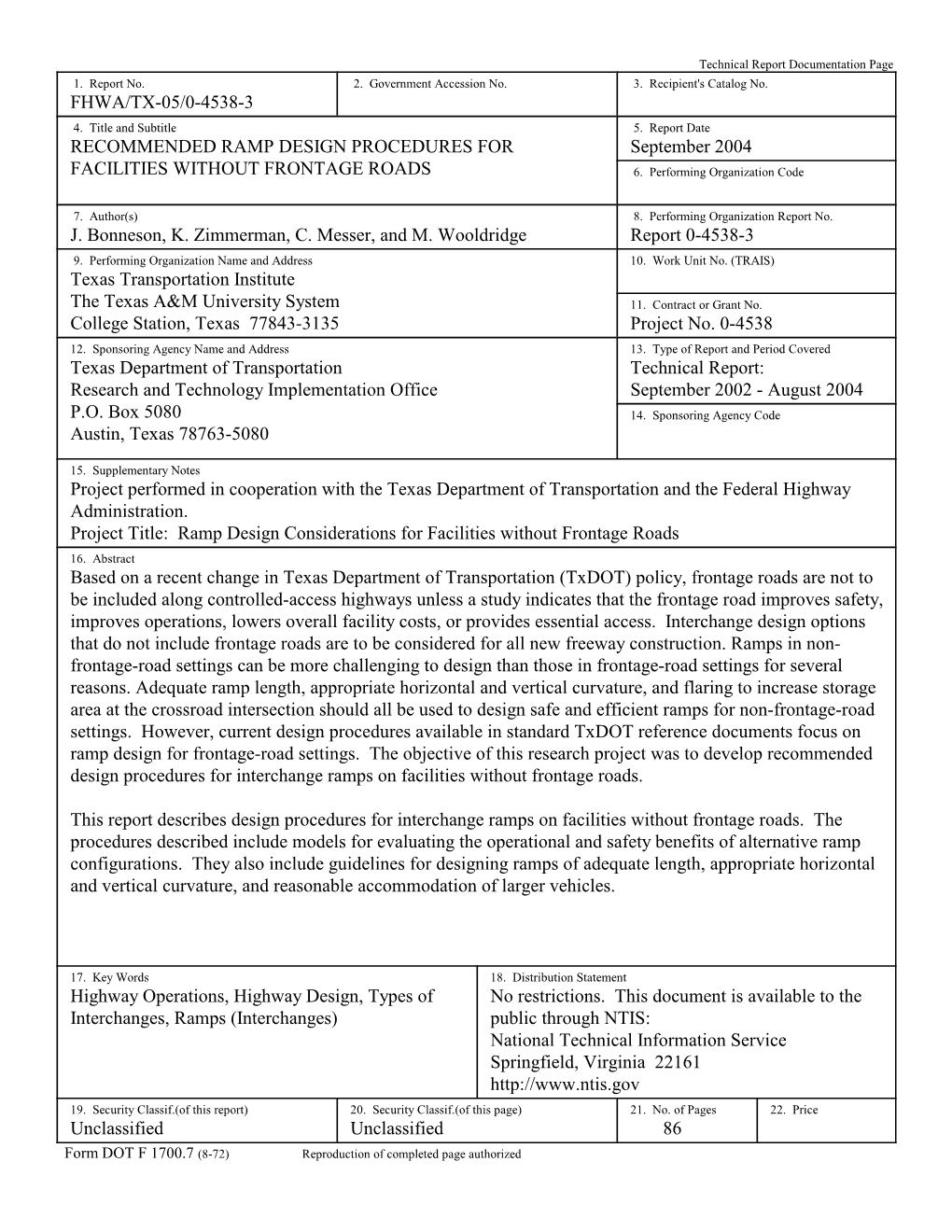 Recommended Ramp Design Procedures for Facilities Without Frontage Roads