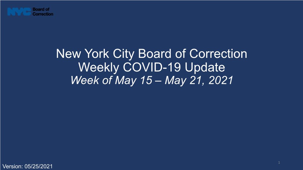 Board of Correction Weekly COVID-19 Update (May 15