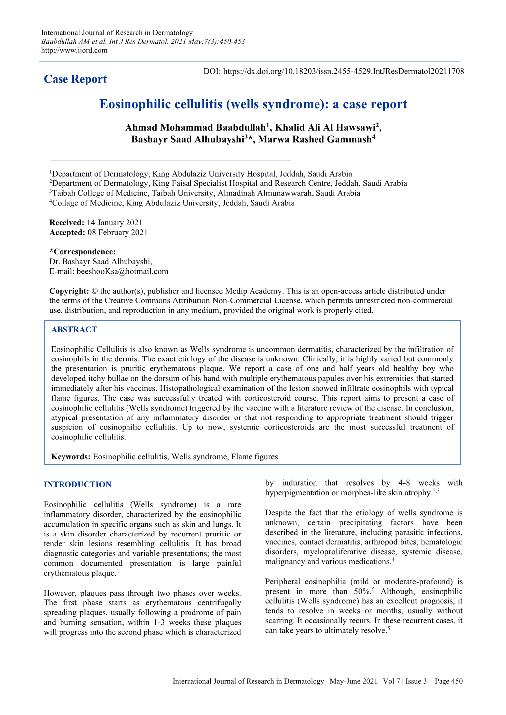 Eosinophilic Cellulitis (Wells Syndrome): a Case Report