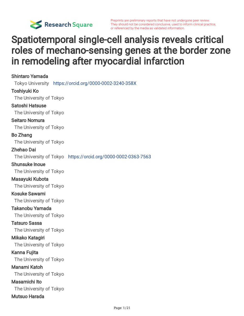 Spatiotemporal Single-Cell Analysis Reveals Critical Roles of Mechano-Sensing Genes at the Border Zone in Remodeling After Myocardial Infarction