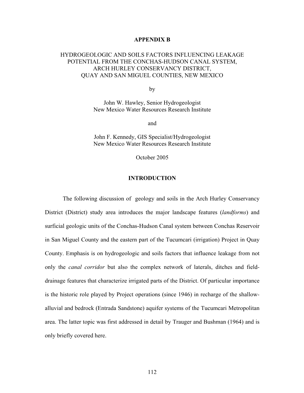 112 Appendix B Hydrogeologic and Soils Factors