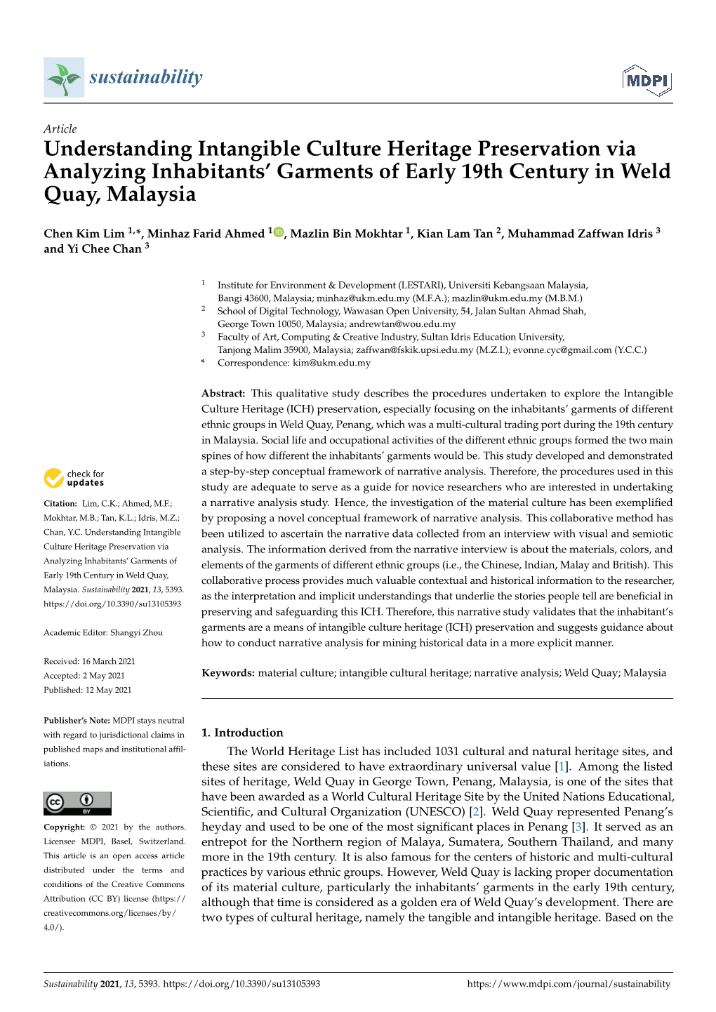 Understanding Intangible Culture Heritage Preservation Via Analyzing Inhabitants' Garments of Early 19Th Century in Weld Quay