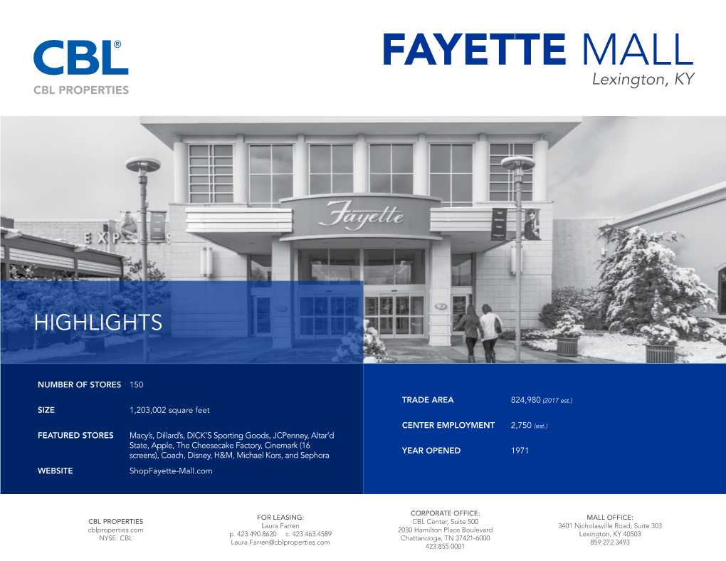 FAYETTE MALL Lexington, KY CBL PROPERTIES