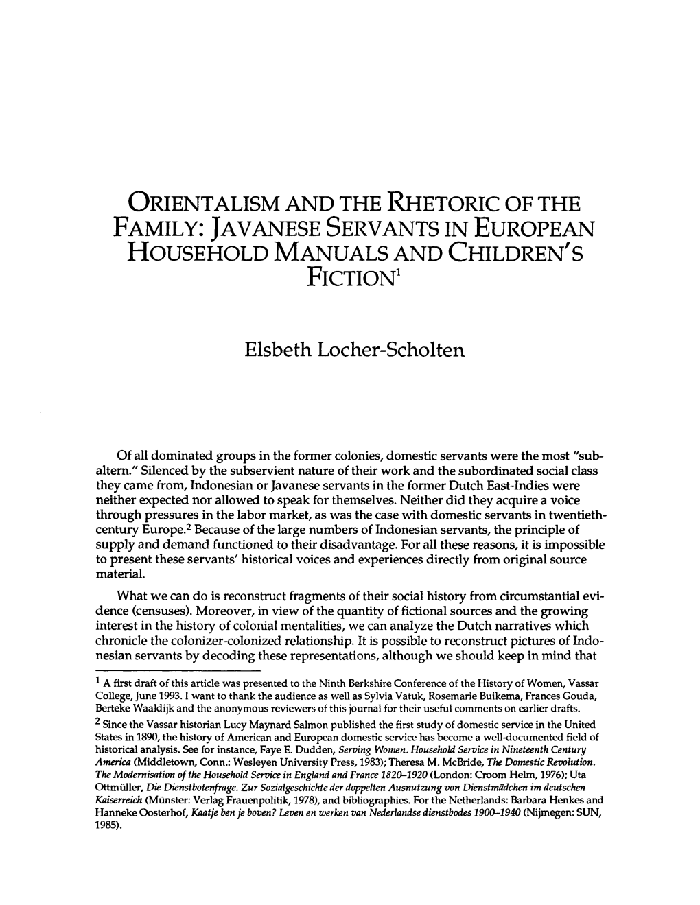 Orientalism and the Rhetoric of the Family: Javanese Servants in European Household Manuals and Children's Fiction1 Elsbeth L