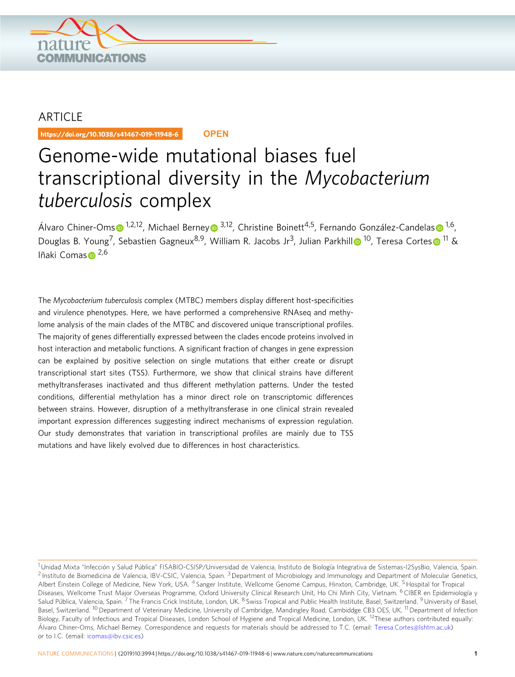 Genome-Wide Mutational Biases Fuel Transcriptional Diversity in the Mycobacterium Tuberculosis Complex