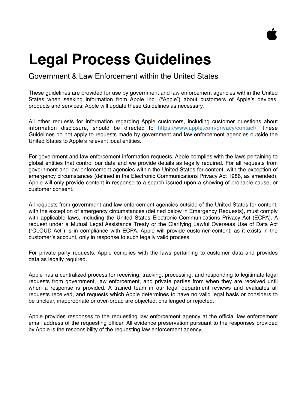 Legal-Process Guidelines for Law Enforcement