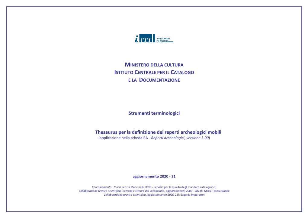 ICCD Thesaurus Per La Definizione Dei Reperti Archeologici Agg2020-21