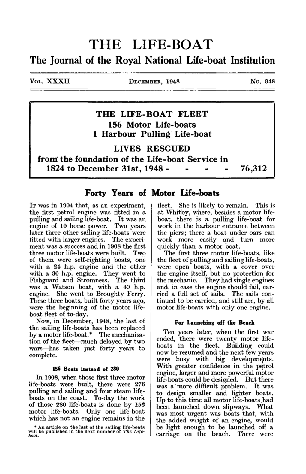 THE LIFE-BOAT the Journal of the Royal National Life-Boat Institution